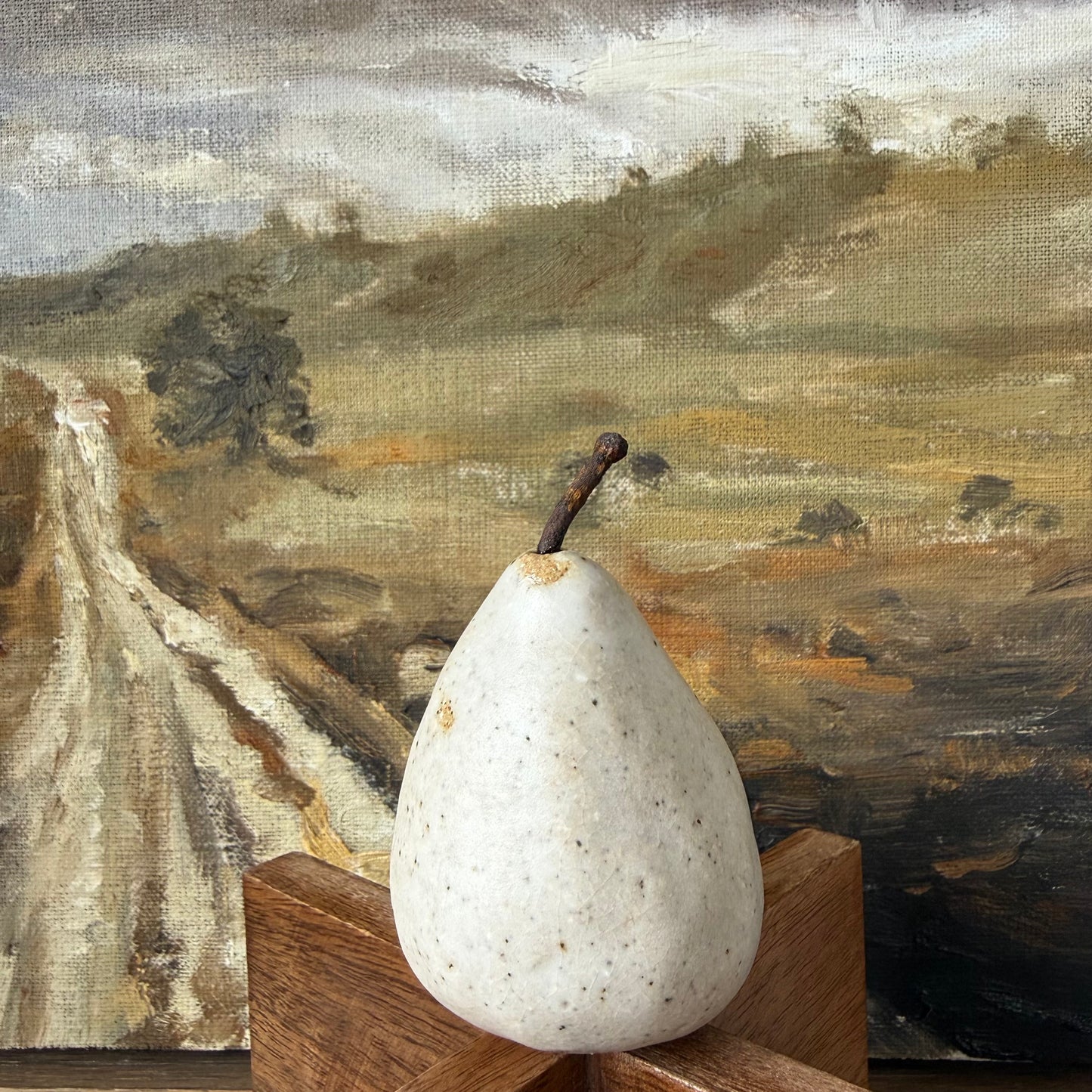 Small Rustic Ceramic Pear | White