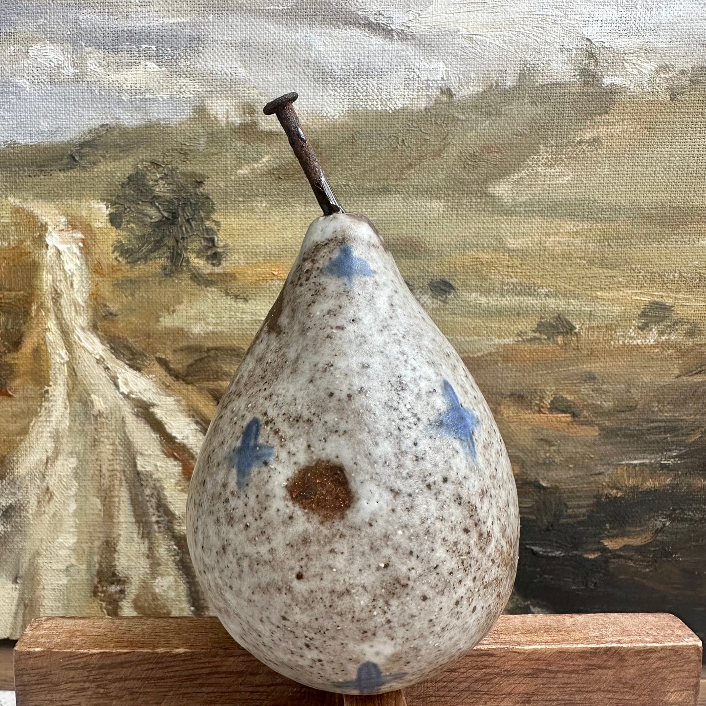 Large Rustic Ceramic Pear | Blue Cross