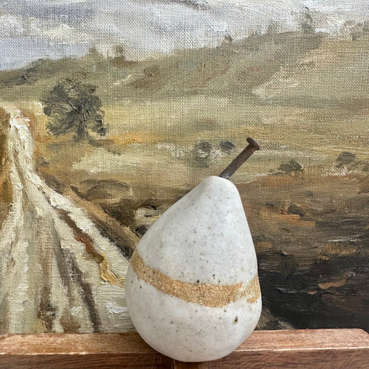 Small Rustic Ceramic Pear | White Banded
