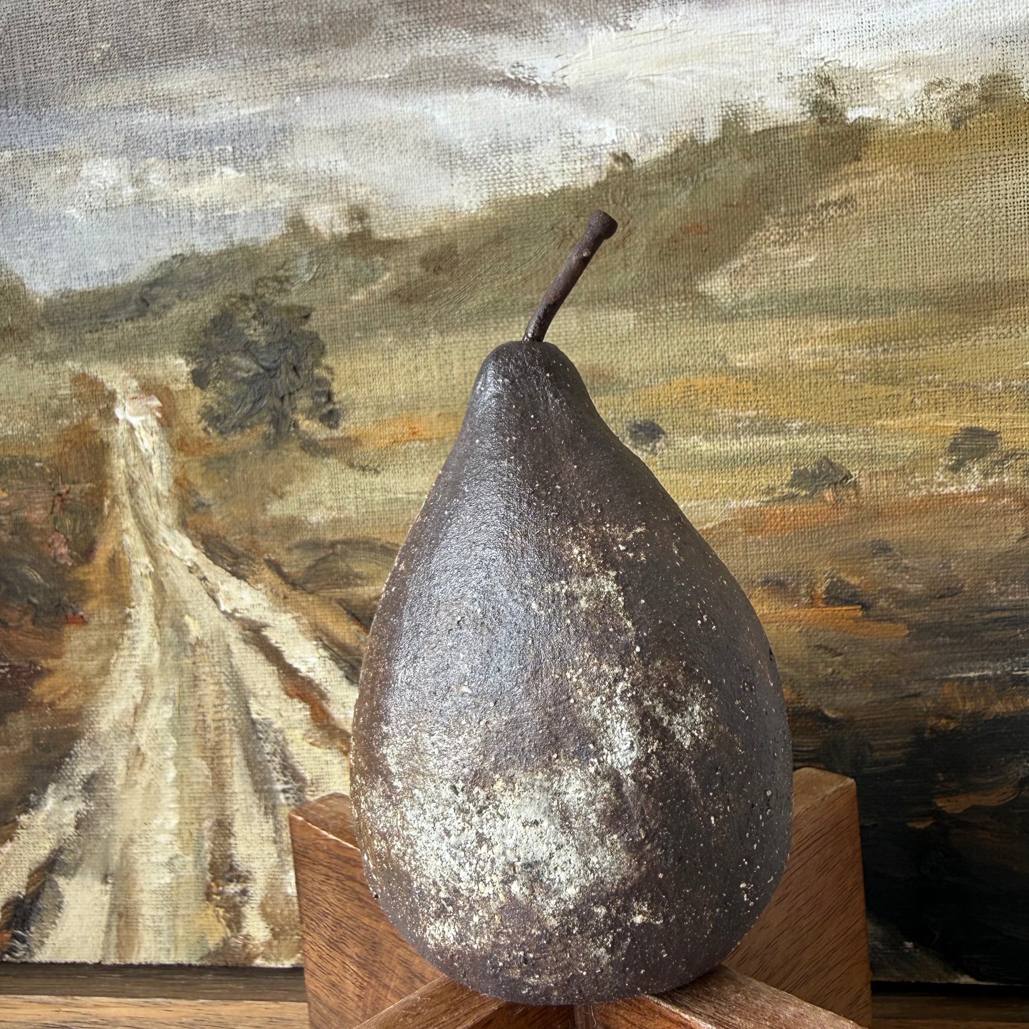 Large Rustic Ceramic Pear | Shaded Brown