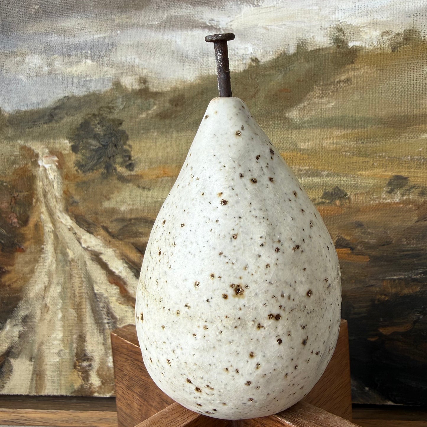 Large Rustic Ceramic Pear | White Speckled