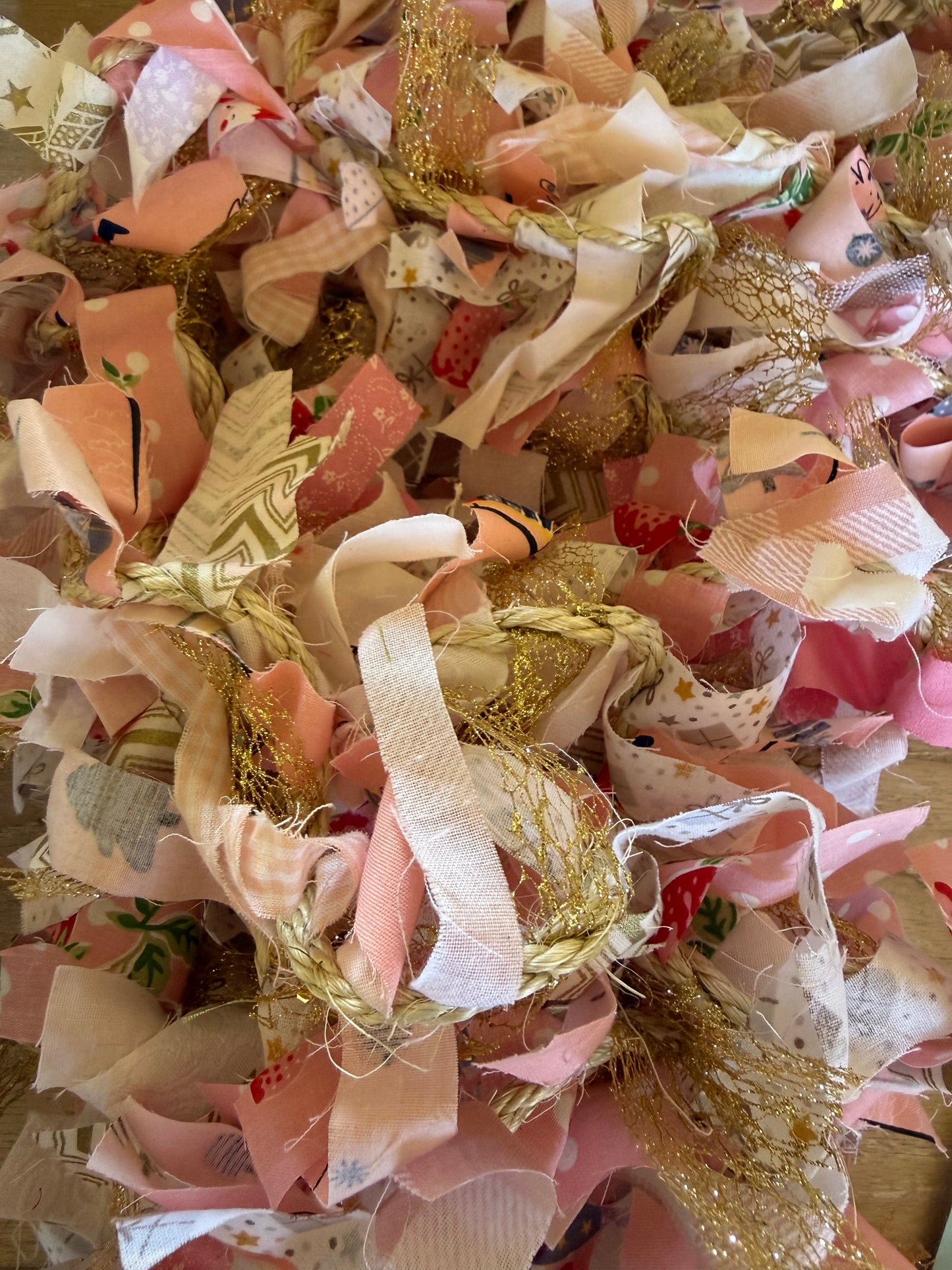 Pink, White & Gold Christmas Fabric Tinsel