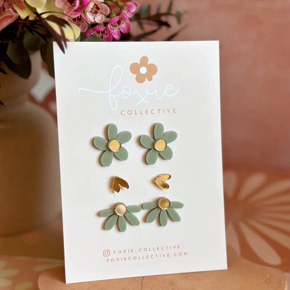 Stud Pack Trio | Sage + Gold
