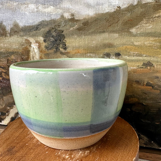 Blue Green Gingham Round Ceramic Condiment Bowl