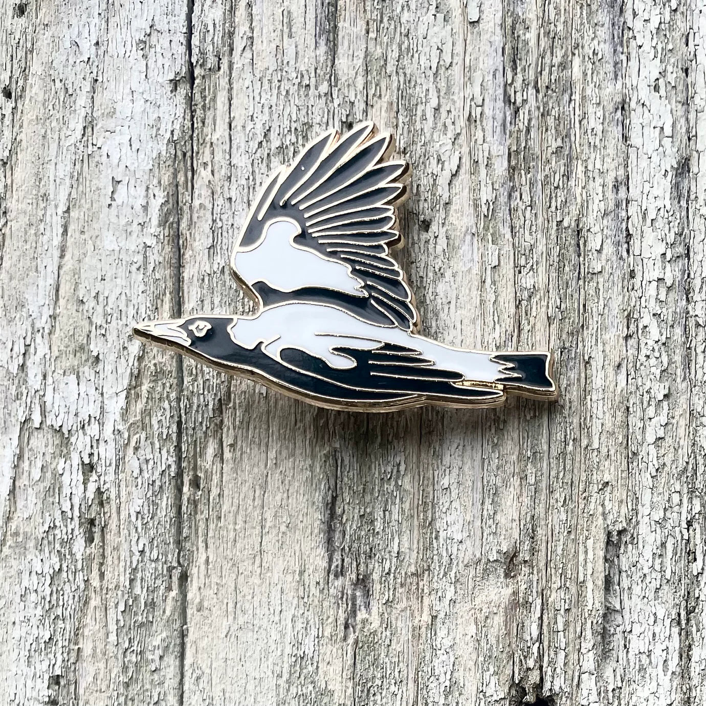 Magpie in Flight Enamel Brooch