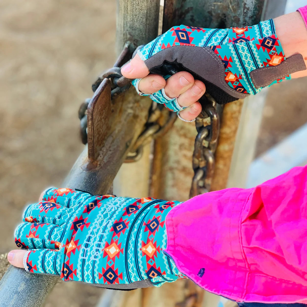 Teal Telling Aztec UPF 50+ Sun Protection Gloves