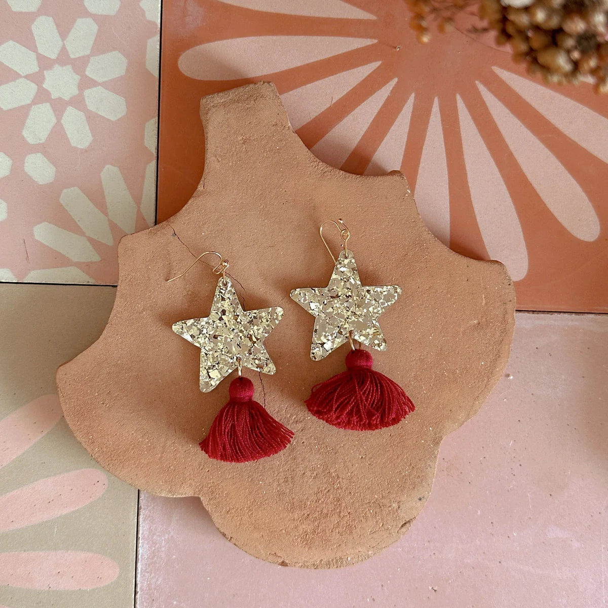 Star Dust Dangles | Gold Sparkle + Wine