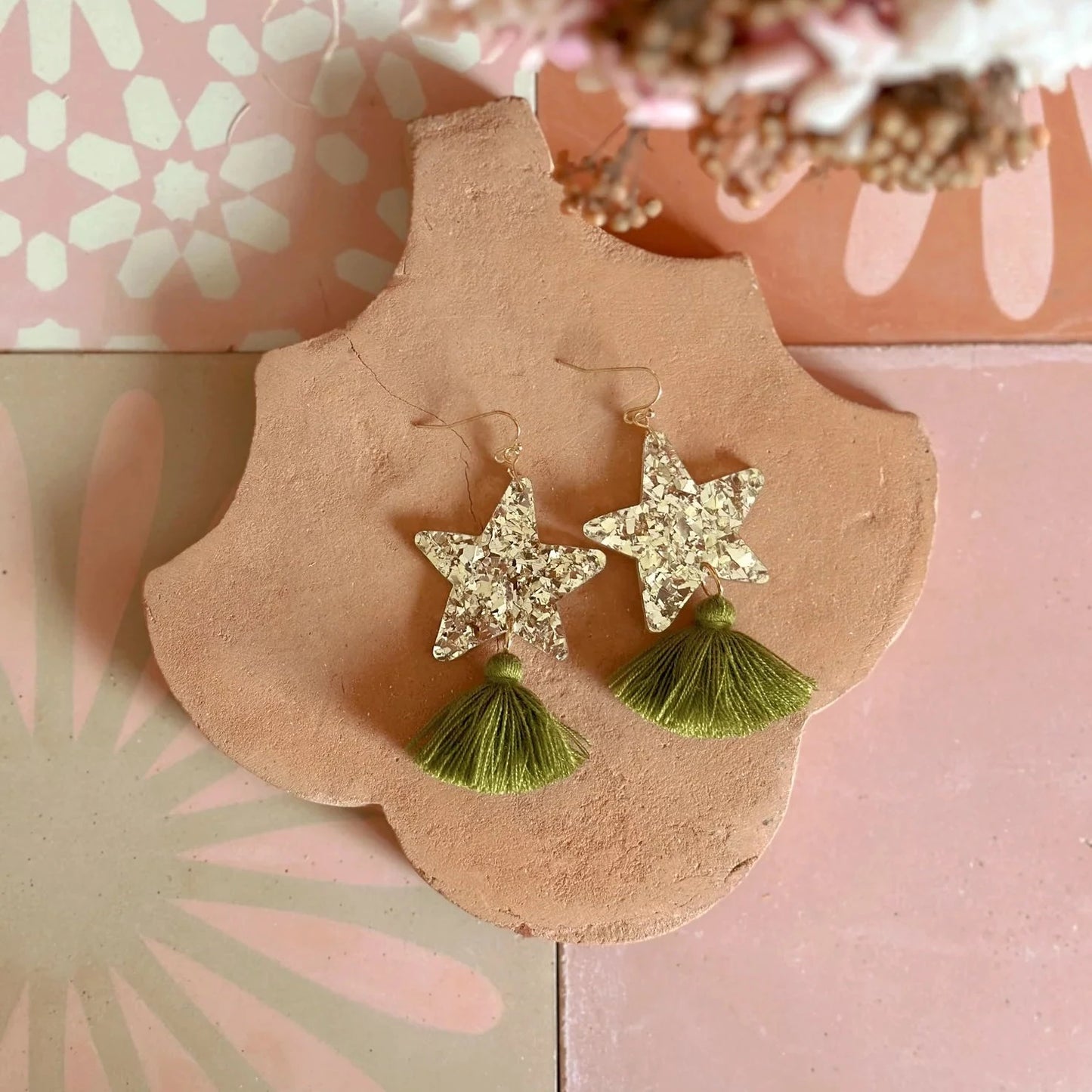 Star Dust Dangles | Gold Sparkle + Olive