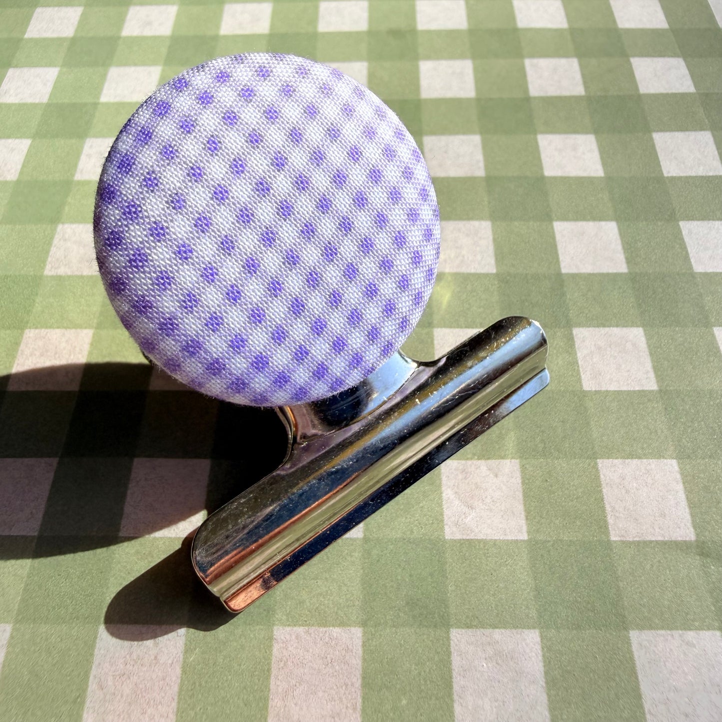 Lilac Gingham Bulldog Clip