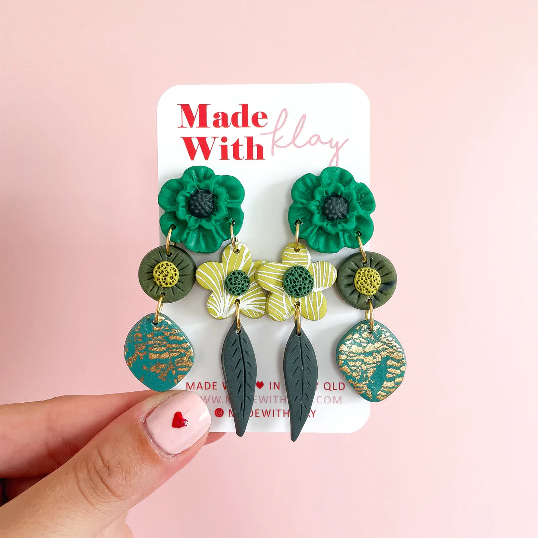 Green Flower Posy Dangles