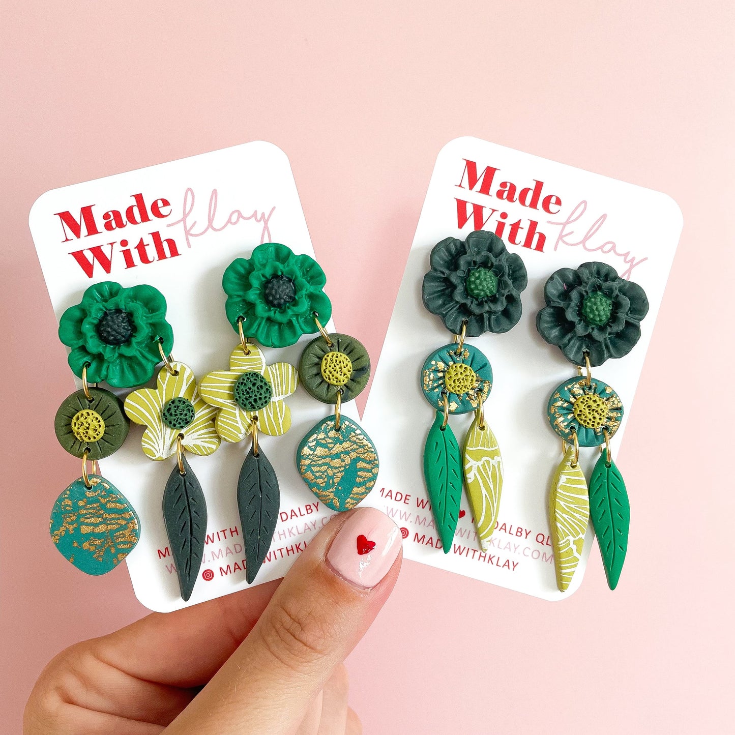 Green Flower Posy Dangles