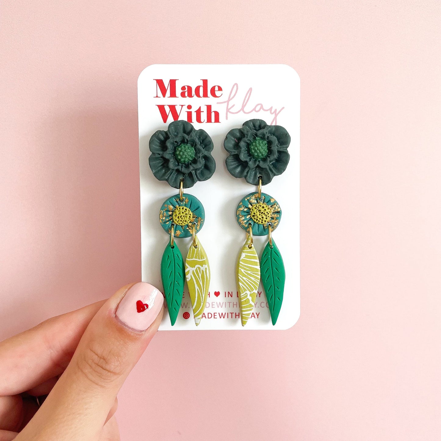 Green Flower Posy Dangles