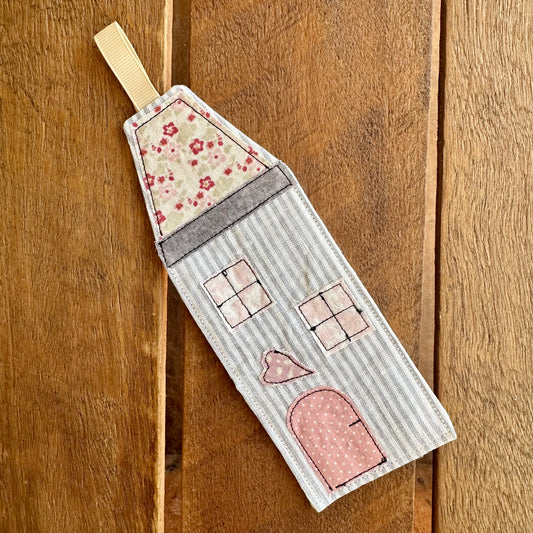 Charming Grey Stripe House Bookmark | Pink Spot Door