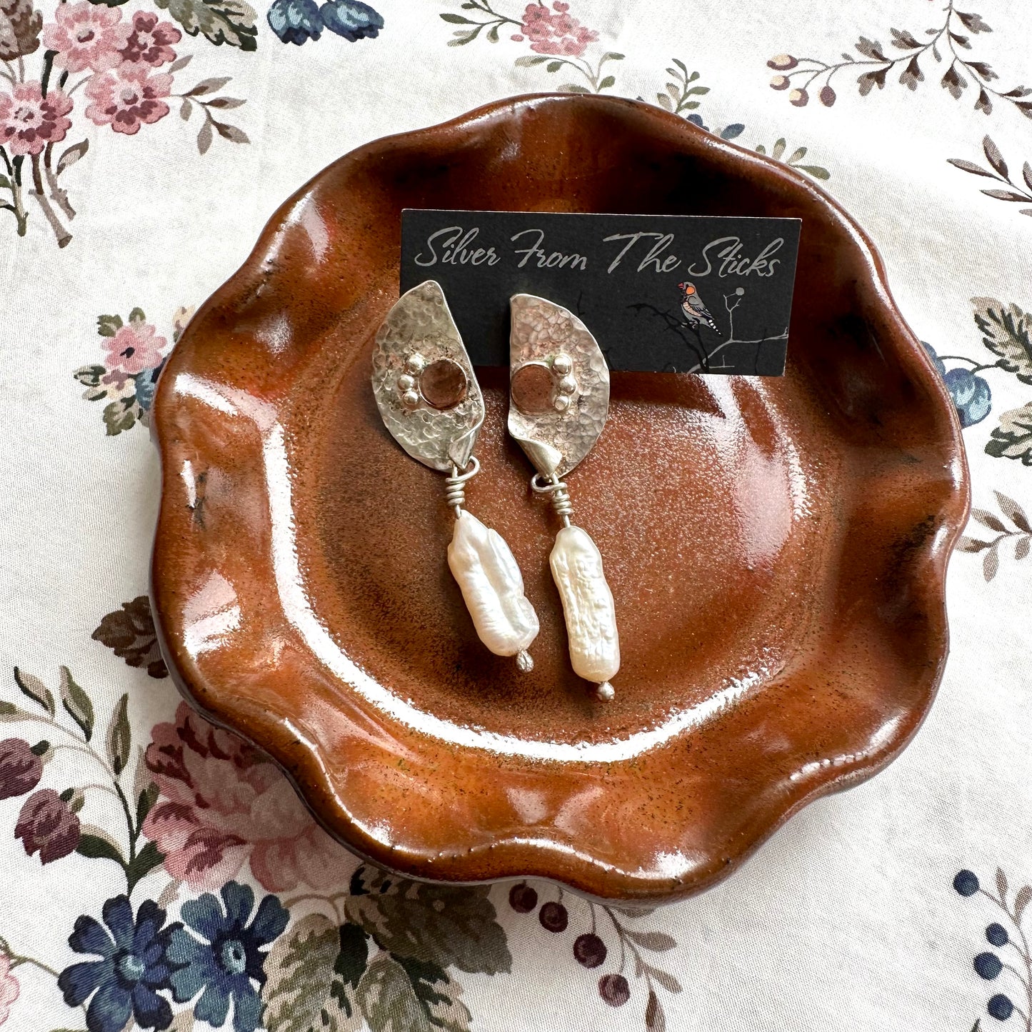 Sterling Silver Keshi Pearl & Copper Drops