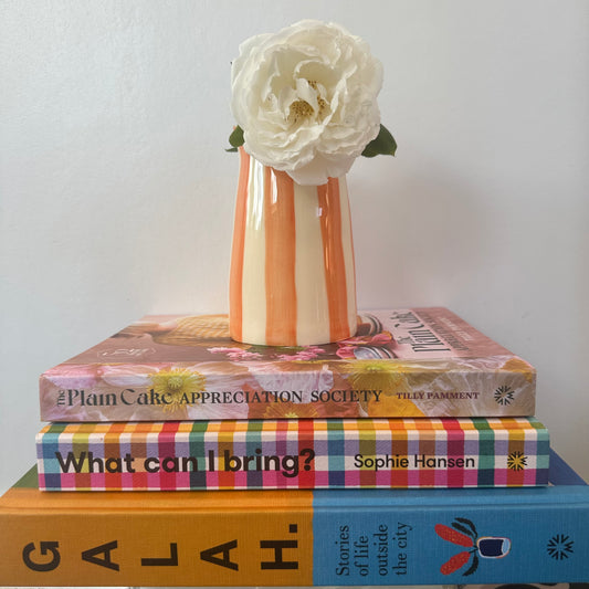 Orange Striped Gold Wavy Rim Vase