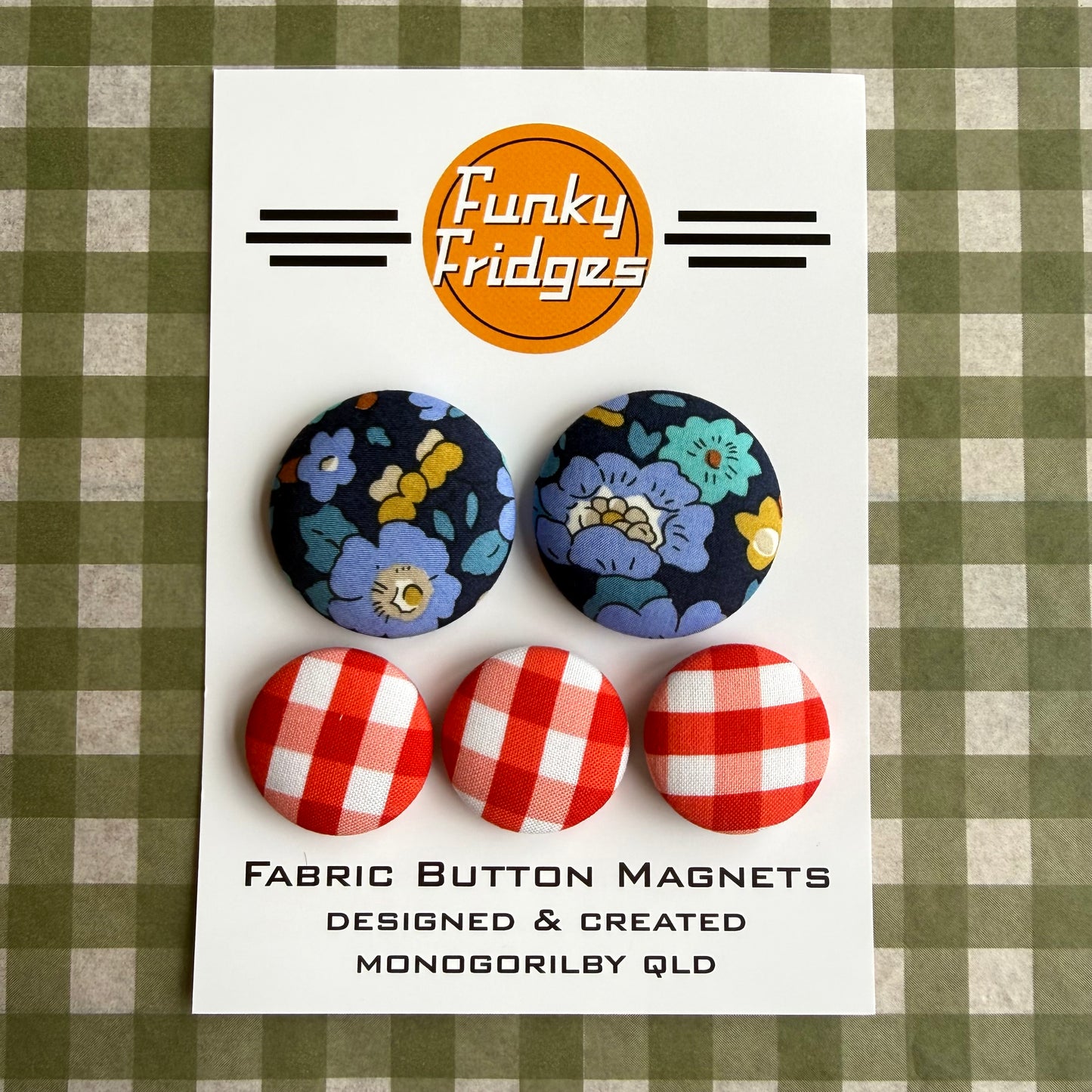 Red Gingham Floral Magnet Set