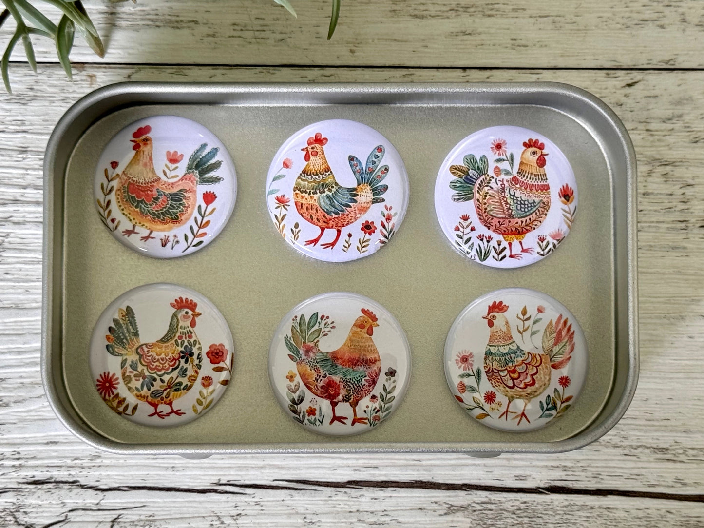 Folk Art Chicken Magnet Tin