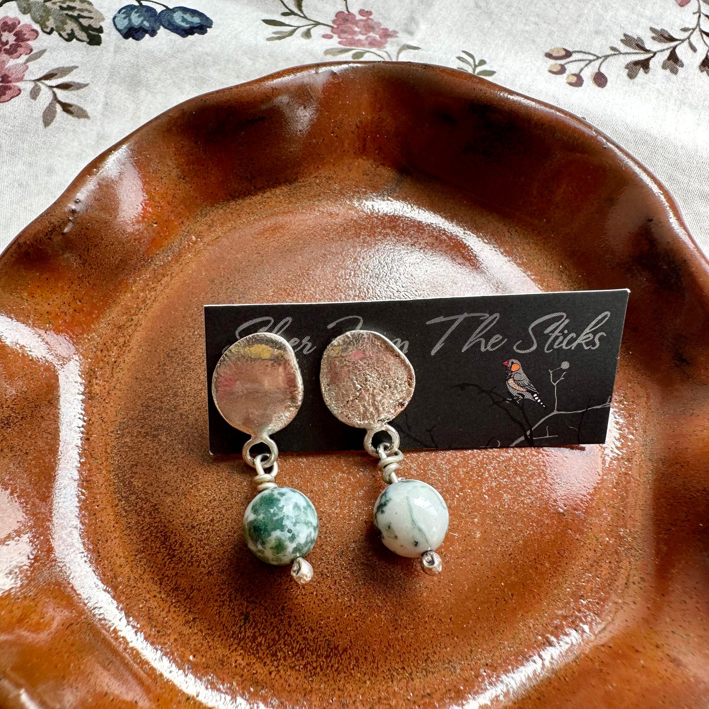 Sterling Silver Tree Agate Drops