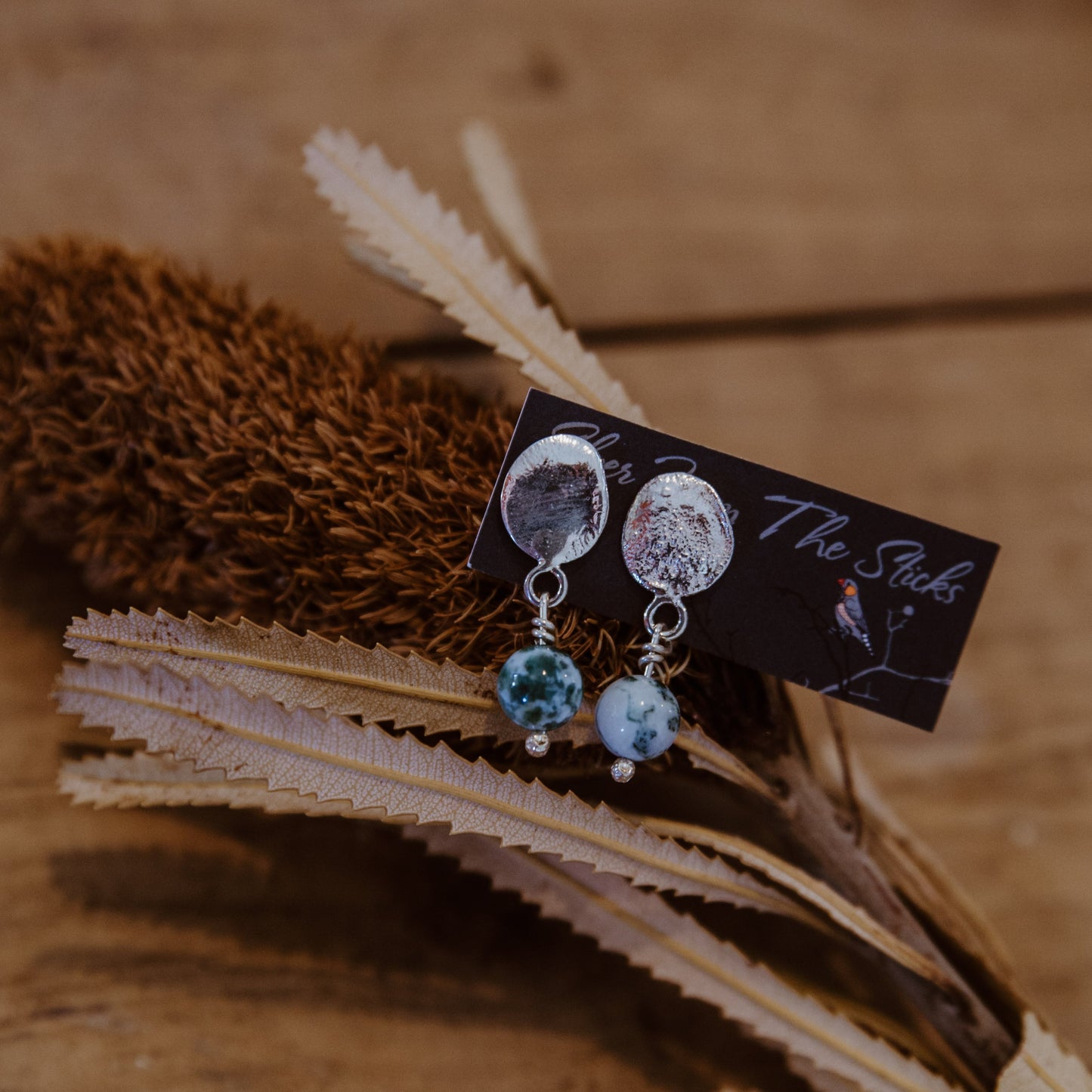 Sterling Silver Tree Agate Drops