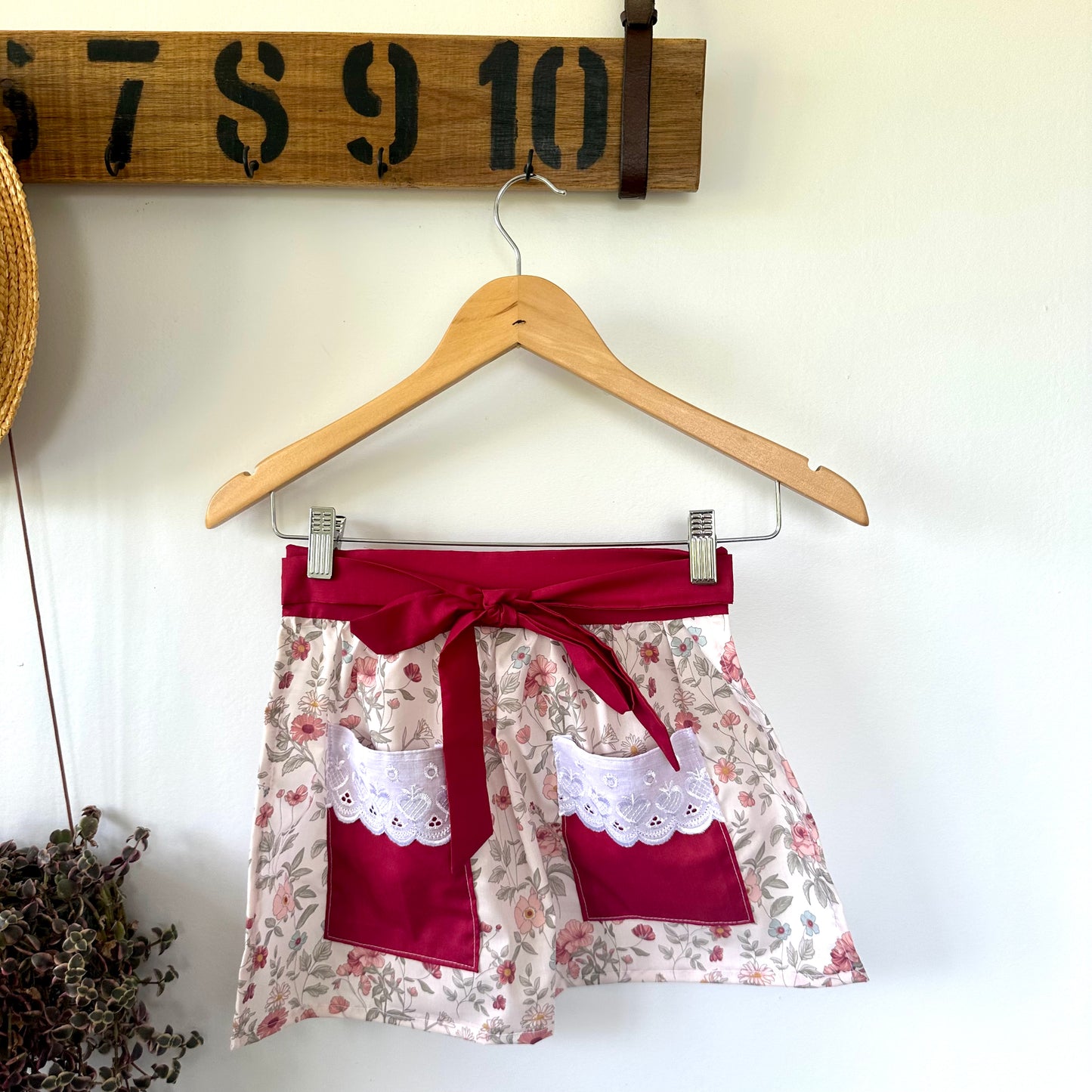 Maroon Antique Floral Kids Apron