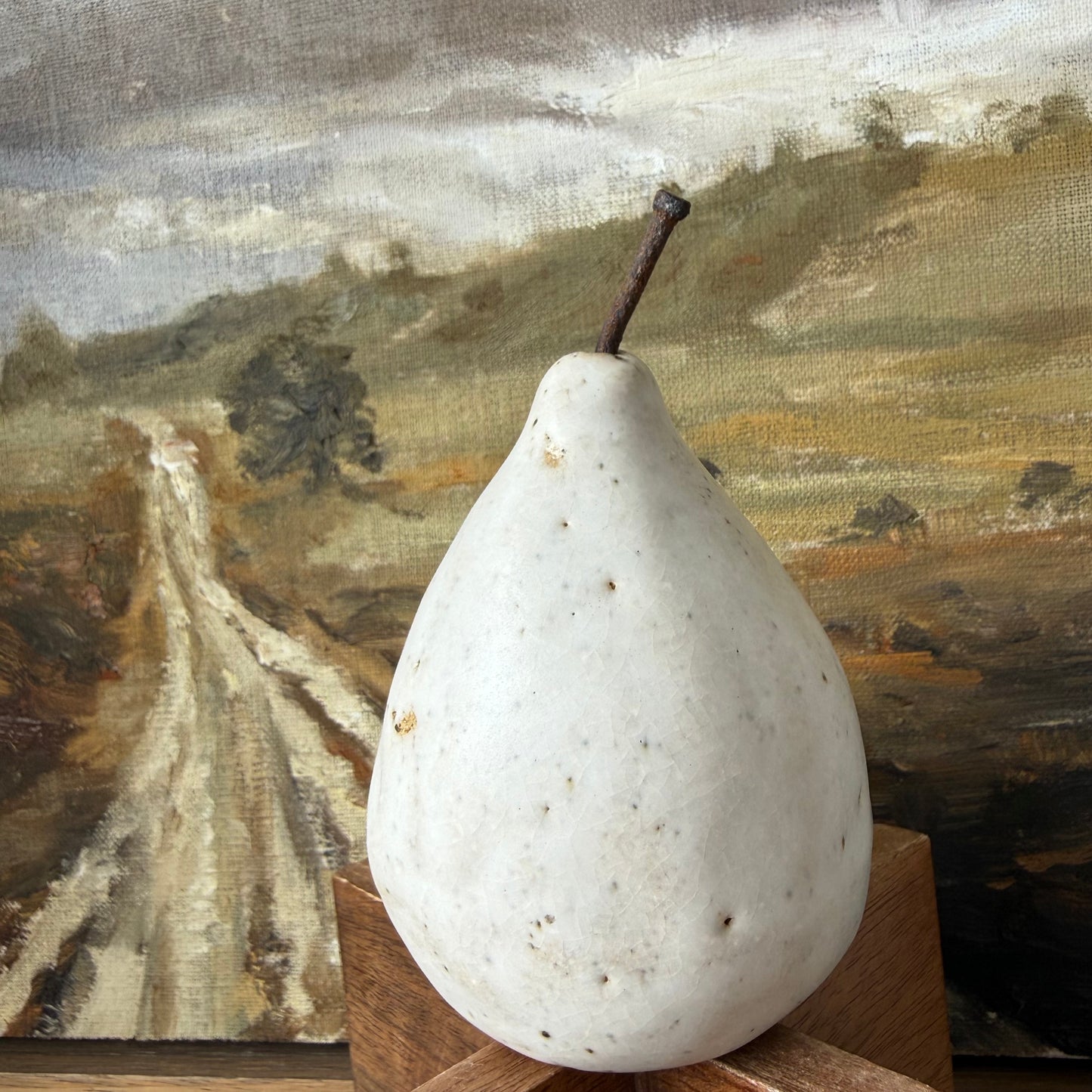 Large Rustic Ceramic Pear | White