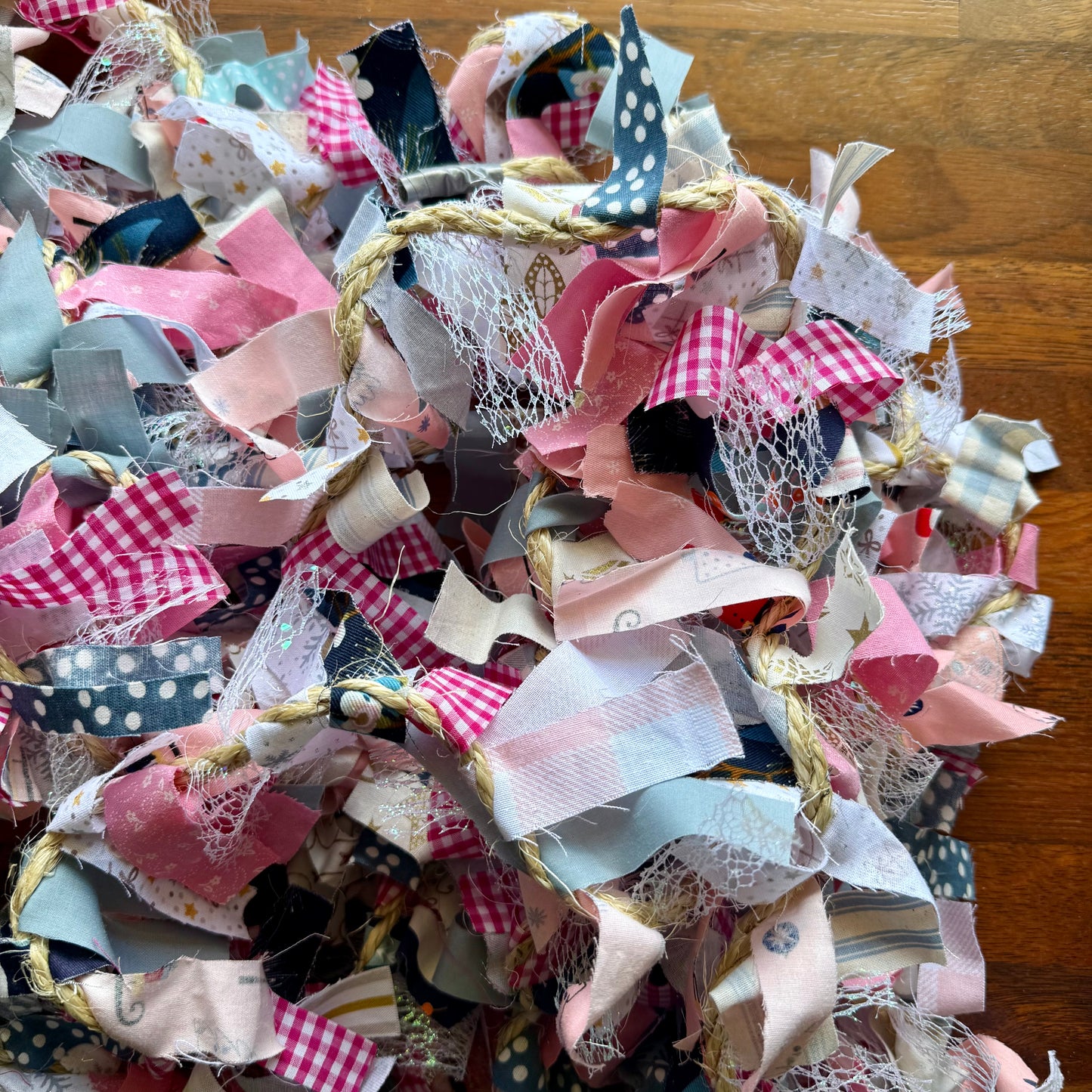 Pink, Blue & White Christmas Fabric Tinsel