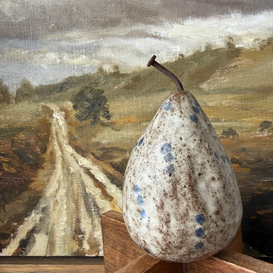 Large Rustic Ceramic Pear | Blue Dot
