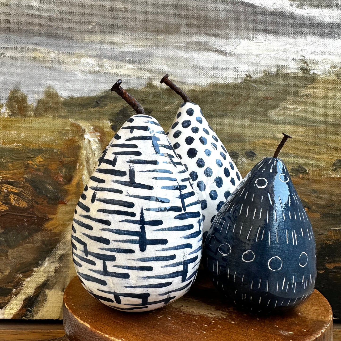 Blue Ceramic Pear Trio