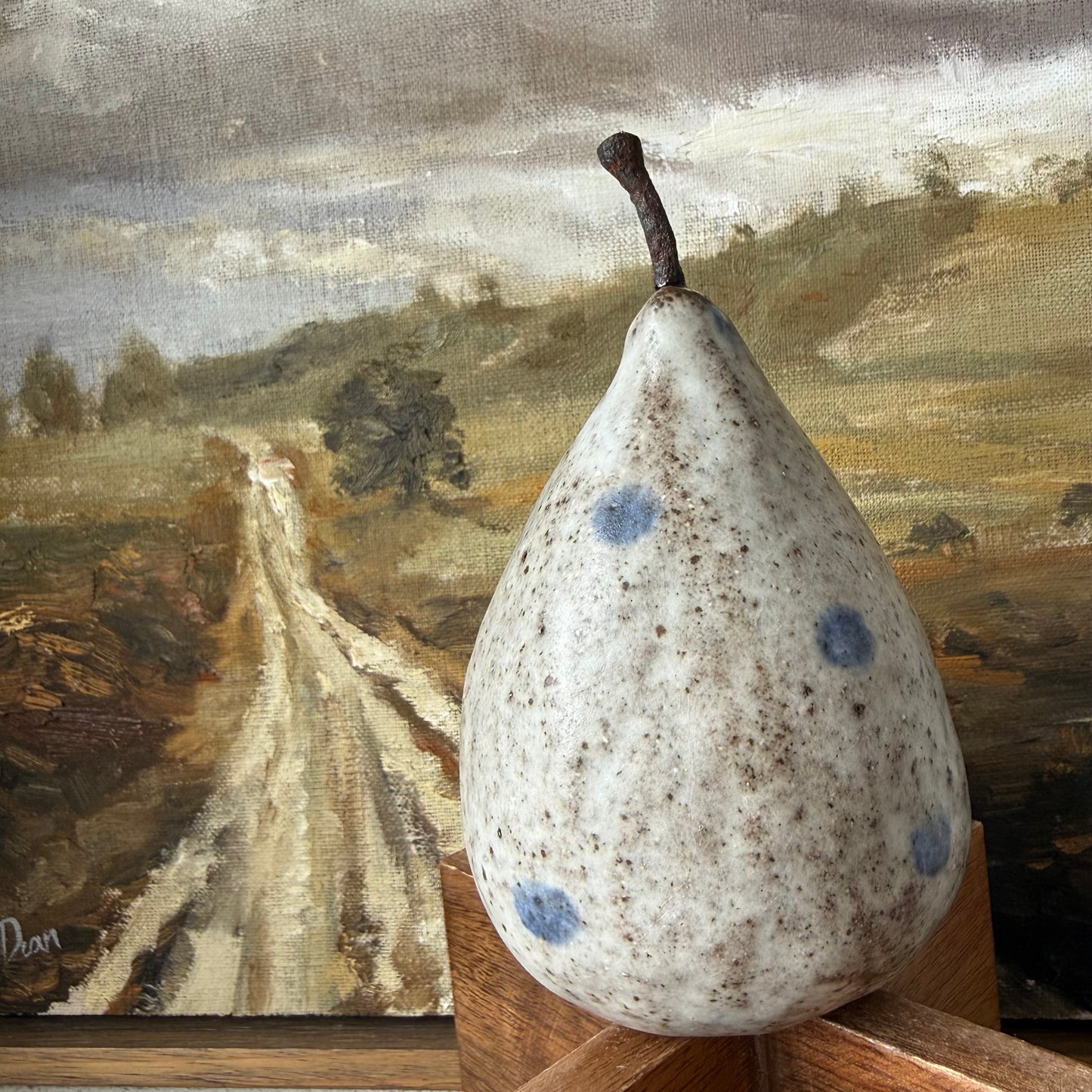 X Large Rustic Ceramic Pear | Blue Spot