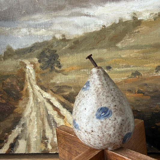 Medium Rustic Ceramic Pear | Blue Spot