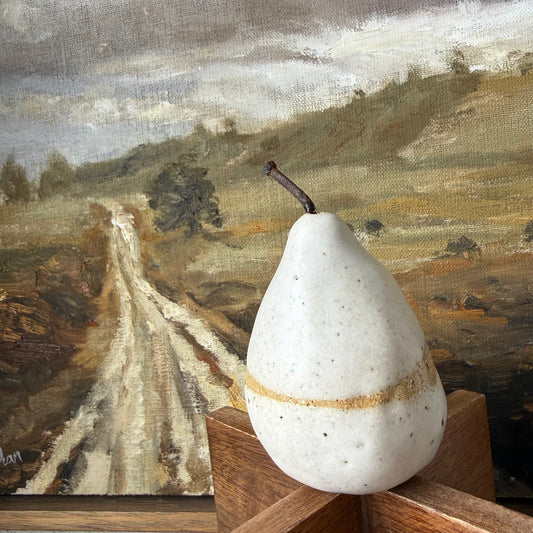 Medium Rustic Ceramic Pear | White Stripe