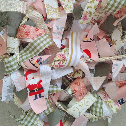 Pink, Peach & Sage Christmas Fabric Tinsel