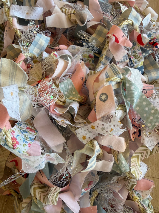 Pink, Blue & White Christmas Fabric Tinsel