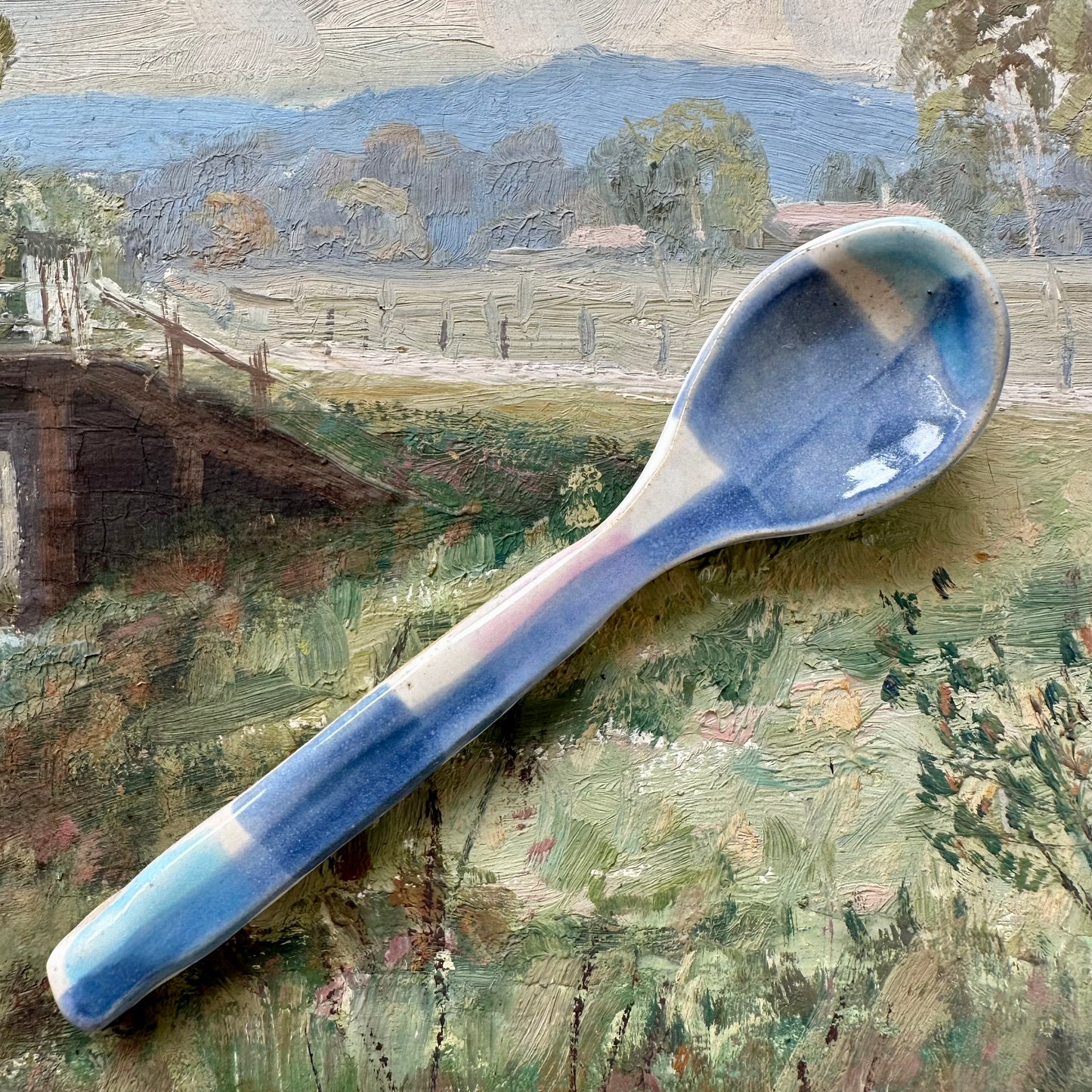 Blueberry Gingham Ceramic Spoon