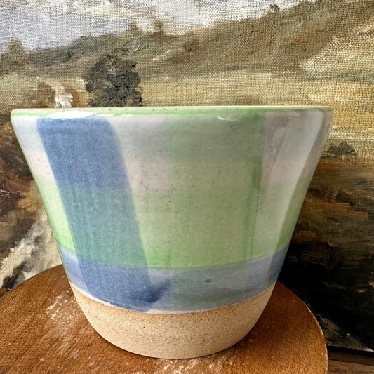 Blue Green Gingham Tapered Ceramic Condiment Bowl
