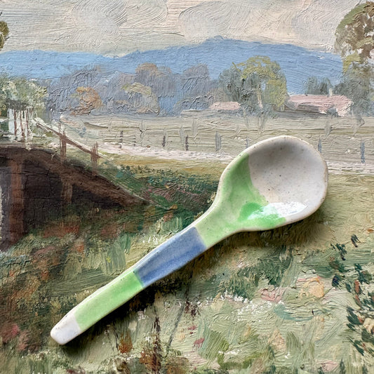 Blue Green Stripe Ceramic Spoon
