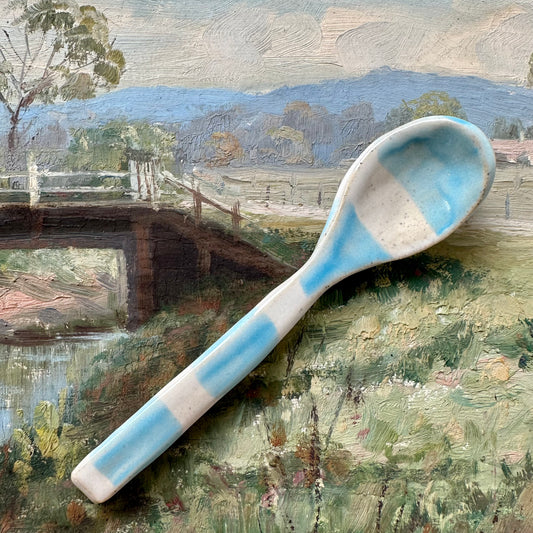 Sky Blue Stripe Ceramic Spoon