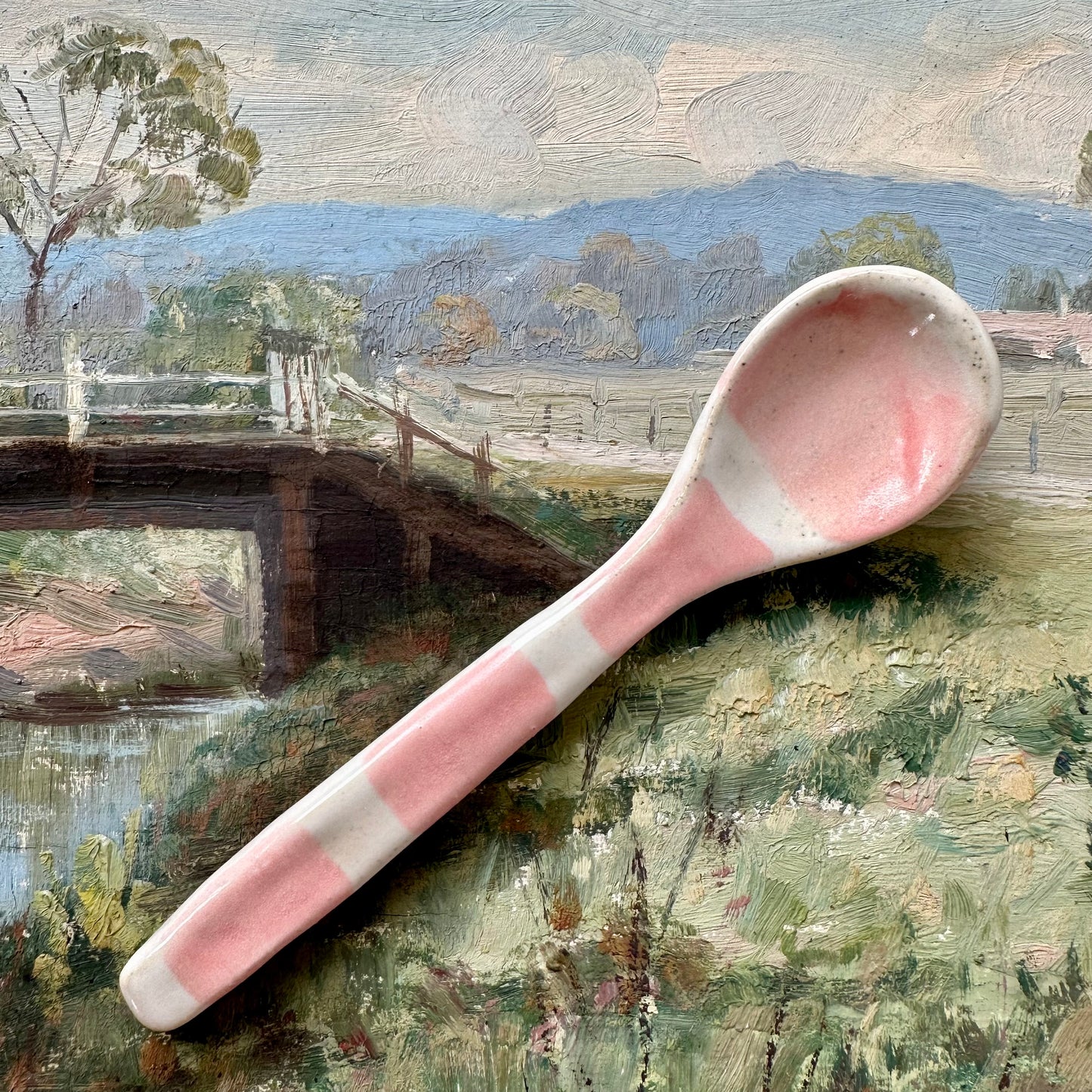 Pink Stripe Ceramic Spoon