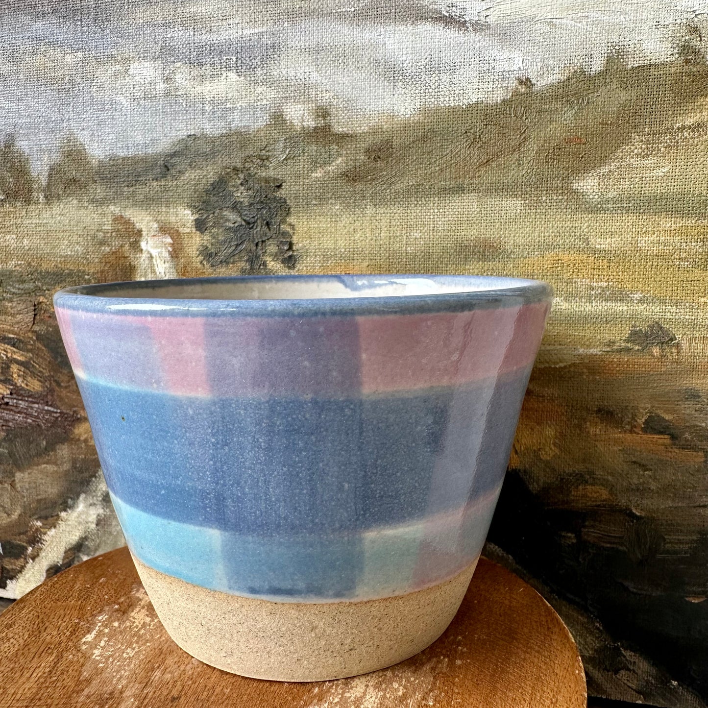 Blueberry Gingham Tapered Ceramic Condiment Bowl