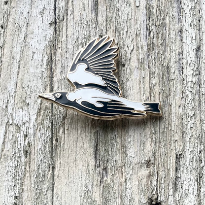Magpie in Flight Enamel Brooch