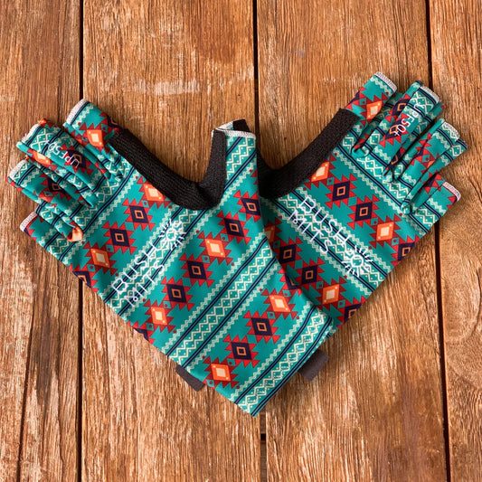 Teal Telling Aztec UPF 50+ Sun Protection Gloves