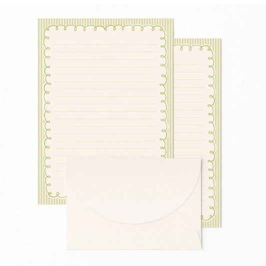 'Vert Pinstripe' Lined Letter Writing Stationery Set