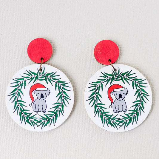 Christmas Earrings | Koalas in Gumleaf Wreath