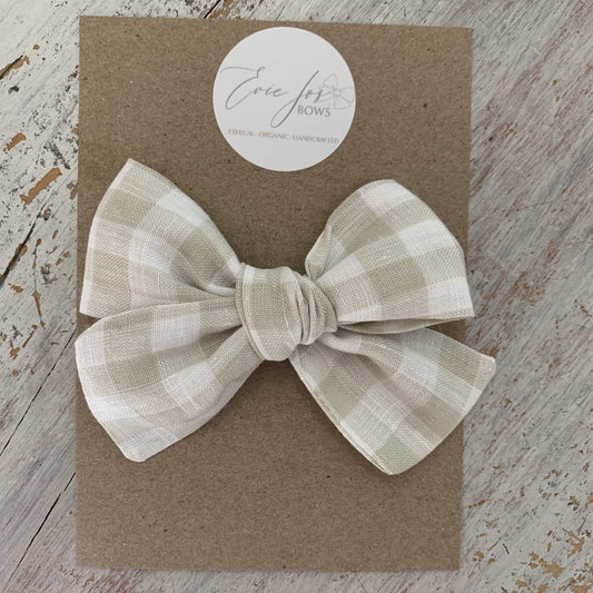 Bone Gingham Linen Evie Bow