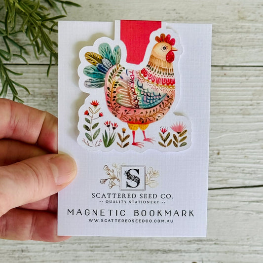 Folk Art Chook Magnetic Bookmark