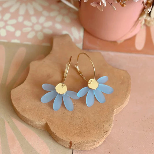 Jumbo Daisy Hoops | Frosted Blue + Gold
