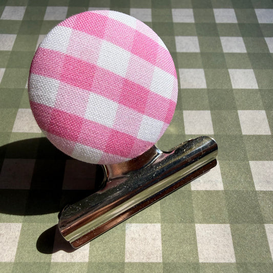 Pink Gingham Bulldog Clip
