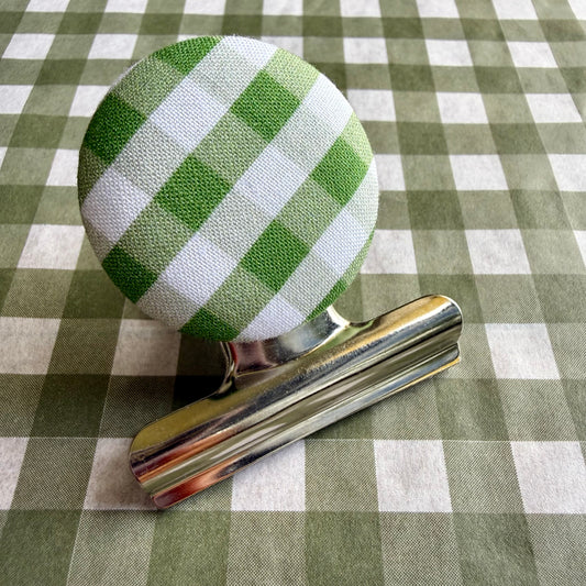 Green Gingham Bulldog Clip