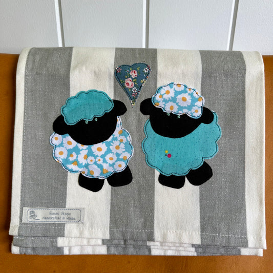 Grey Stripe Cotton Tea Towel | Blue Sheep