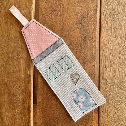 Charming Taupe Stripe House Bookmark | Blue Floral Door